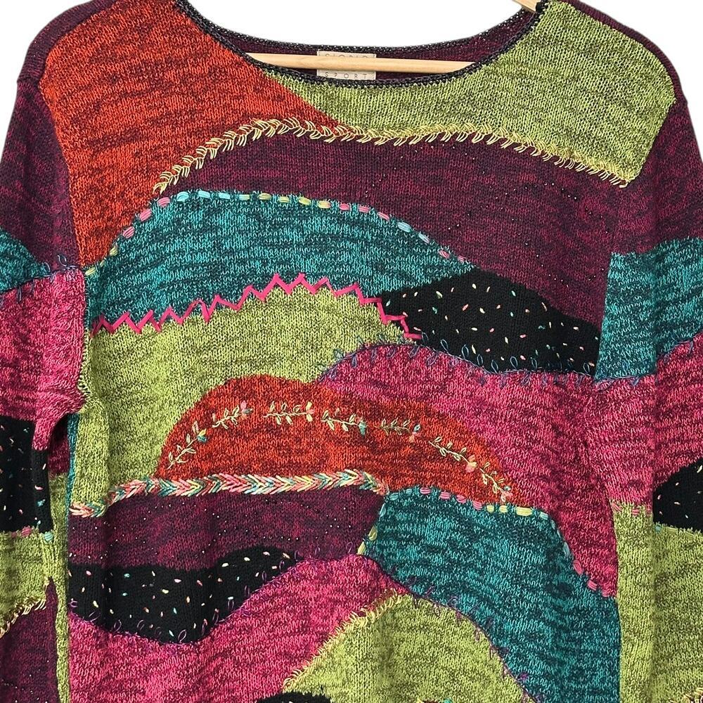 Vintage Sigrid Olsen Sport Silk Blend Patchwork Sweater (L) - Picture 3 of 11